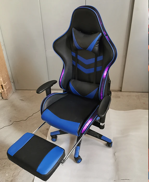 luxury E-Sports Ergonomic High Back LED Light Video Adult Lumbar Support Gaming Chair with blue tooth speaker