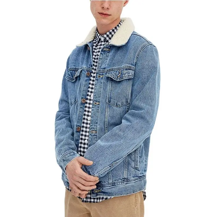 Джинсовая мужская куртка из искусственного меха, борговая флисовая куртка с воротником, OEM