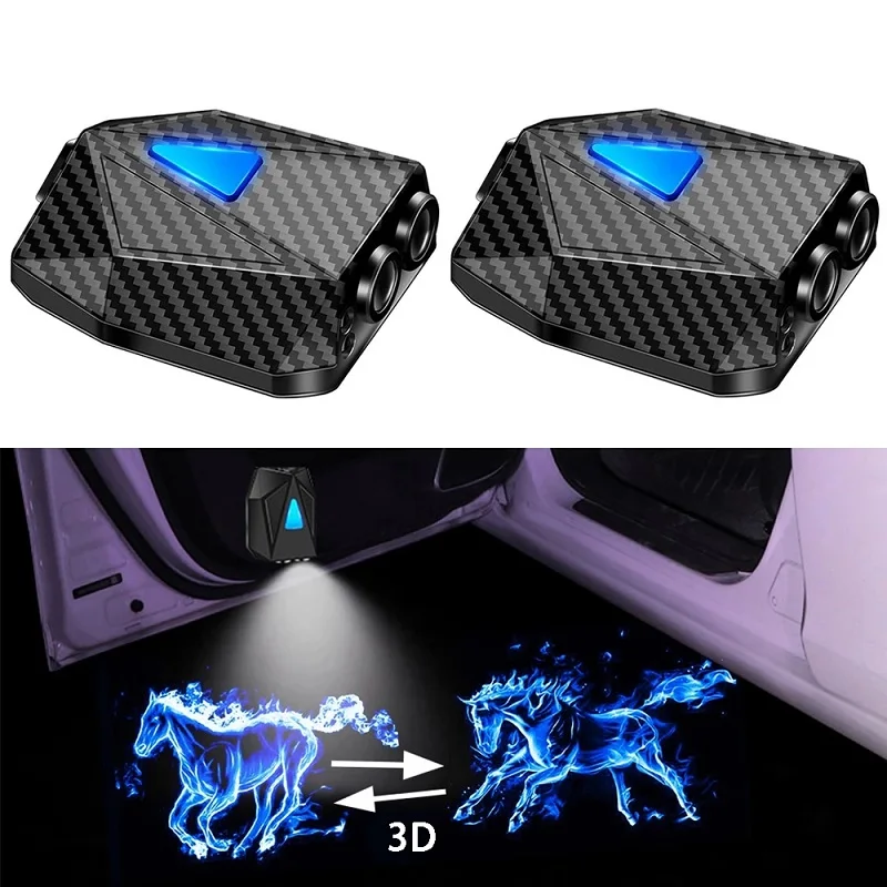 Carbon Fiber Cartoon Anime LED Car Door Projection Light Novelty Dynamic Movie Gif Lamp Atmosphere Animated Night Projector