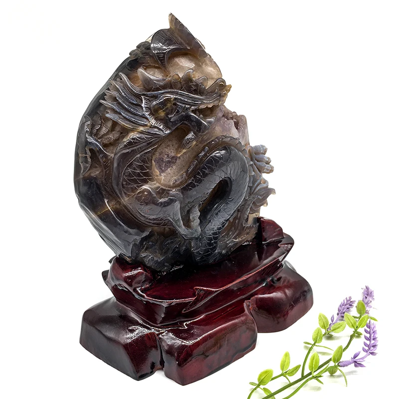 HOT sale  Unique crystal  Carving Amethyst Druzy agate Dragon heading crystal carving animals for home
