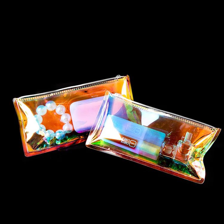 China manufacturer OEM custom waterproof zipper pvc holographic gift promotion bag for makeup products
