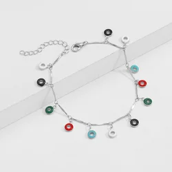 Fashion Ankle Chain Rainbow Colorful Dropping Oil Enamel Circle Tassels Beaded Charms Anklets Foot Jewelry Woman