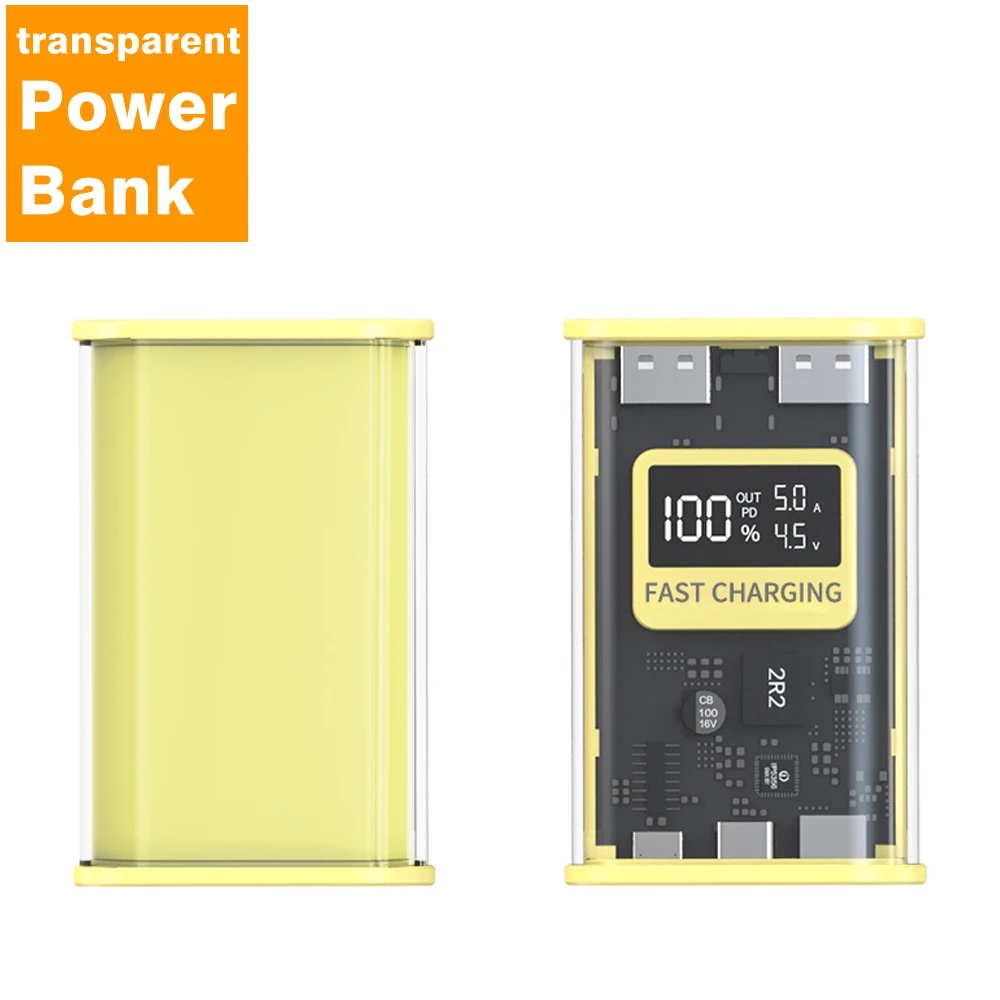 22.5W super fast charging transparent mobile power pack with large capacity of 10000mA and LED digital display power bank