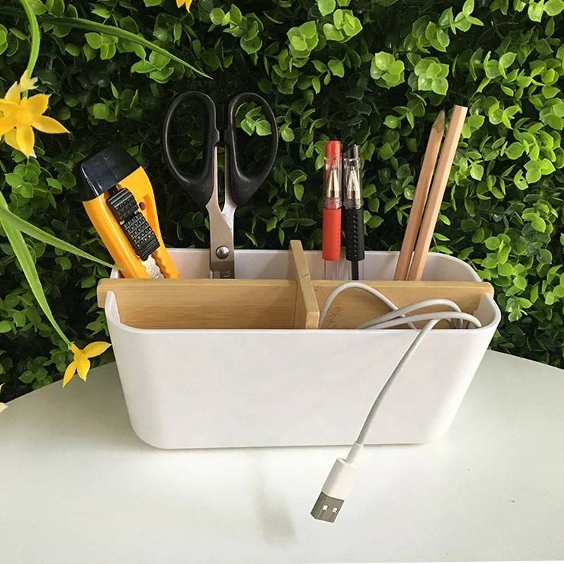 100% Plant Based Natural Bamboo Wood Pen Holder for Desk Divider Cosmetic Jewelry Storage Organizer Box