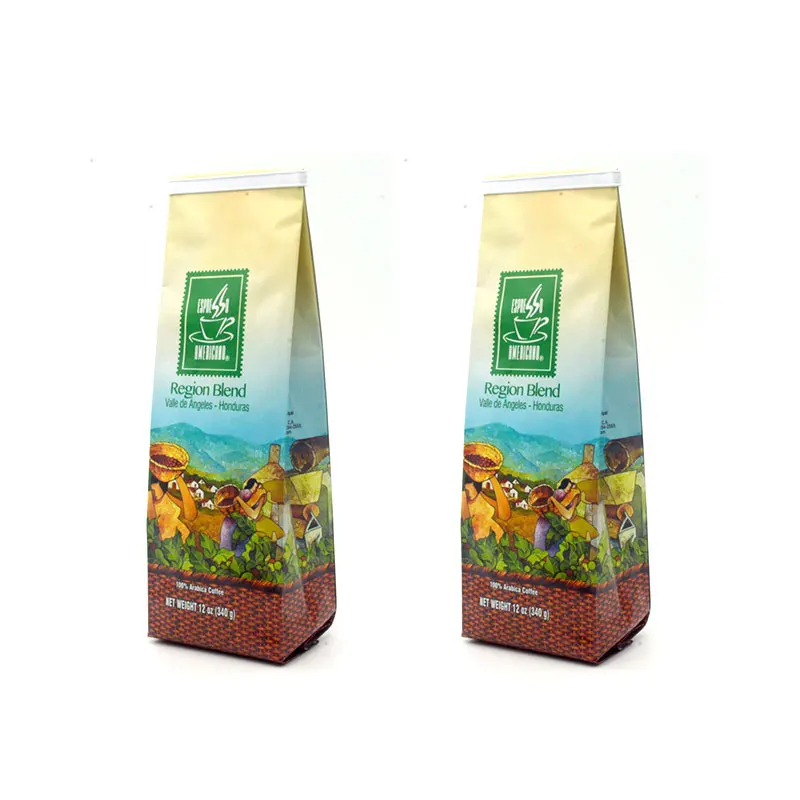 Custom Printing Foil Coffee Beans Packaging Bags Side Gusset with Tin tie and valve