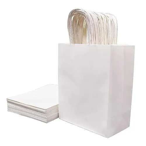 White And Brown Kraft Paper Twisted Handle Shopping Carrier Bag With Logo Printed