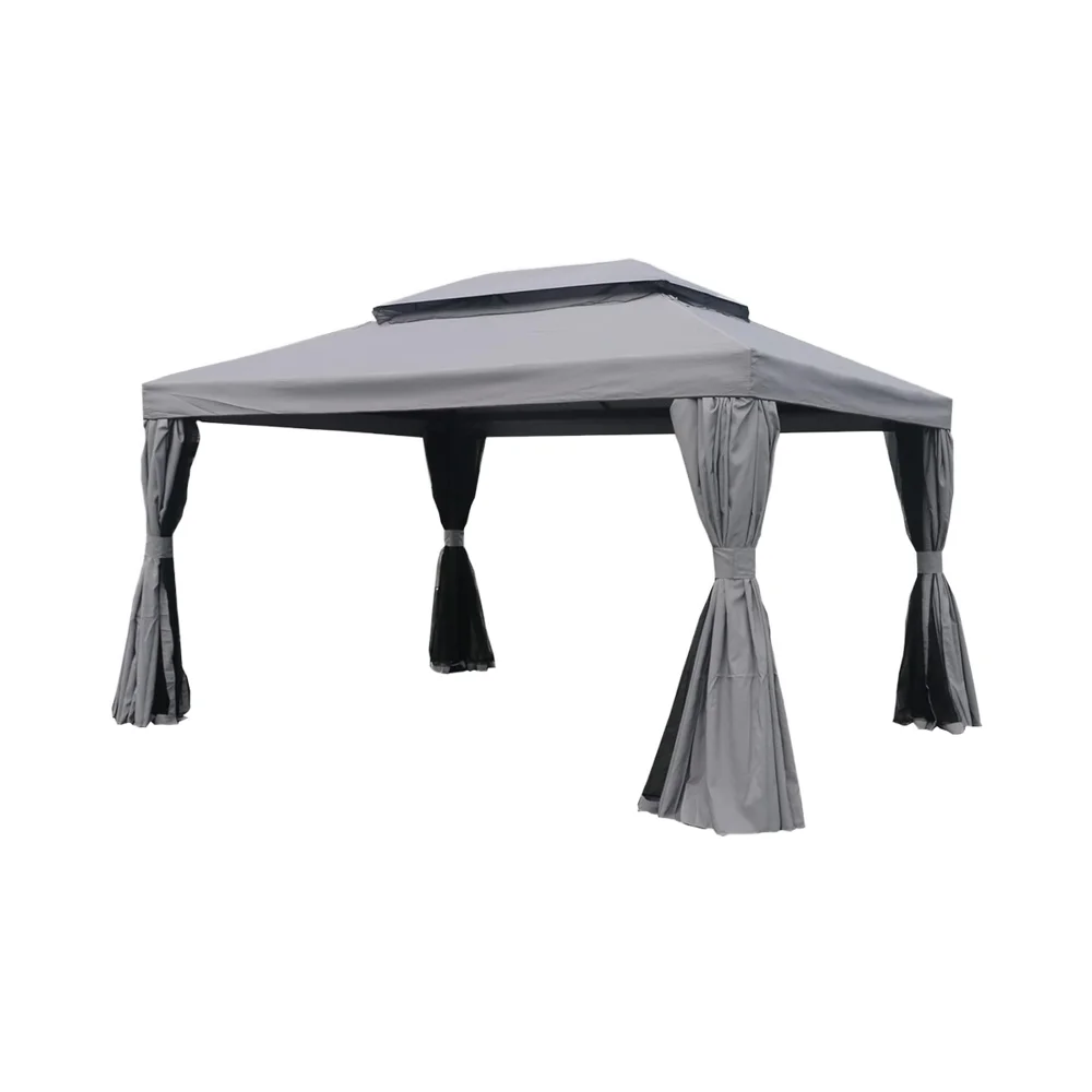 3x4m Outdoor Double Roof Metal Frame Patio Elegant Pavilion Garden Sunshade Gazebo Tent