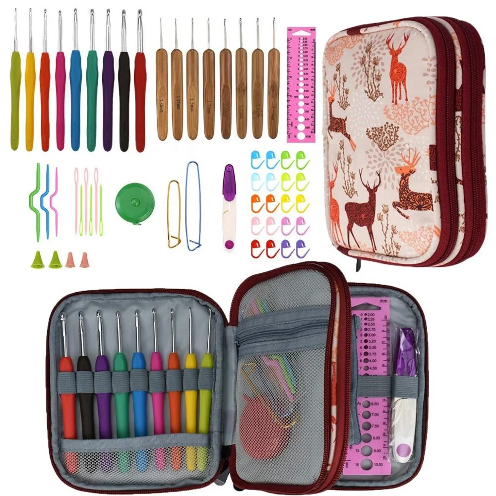 Amazon 53 Ergonomic Aluminum Knitting Needles Kit Crochet with Crochet Accessories