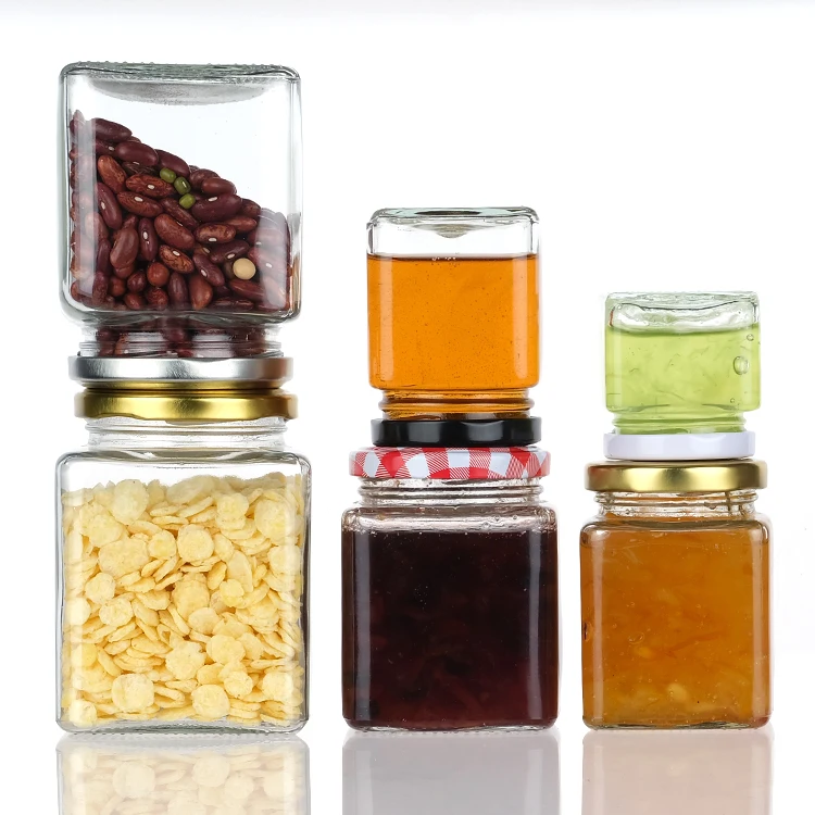 Wholesale square Glass Jars For Jam Honey With Screw Metal Lid