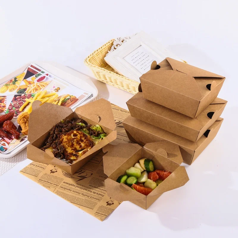Custom Logo Brown Kraft Packaging Cardboard Catering Takeaway to Go for Chinese Food Paper Container Takeout Boxes
