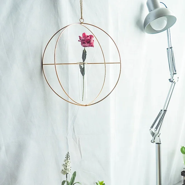 Золотая Геометрическая стеклянная пробирка, прозрачная настенная подвесная кованая железная ваза, приемлемое всесезонное минималистичное стекло + металл, 2-7 рабочих дней