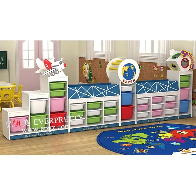 Preschool Funiture Kindergarten Kid Colorful HDF Wooden Children Toy Storage Cabinet