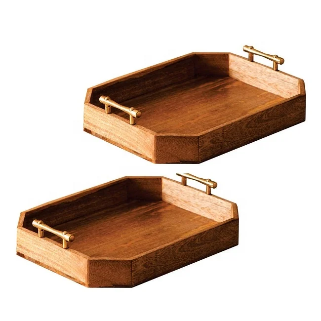 
Latest Design Handmade Wooden Rectangular Serving Tray With Metal Handle at Best Price 