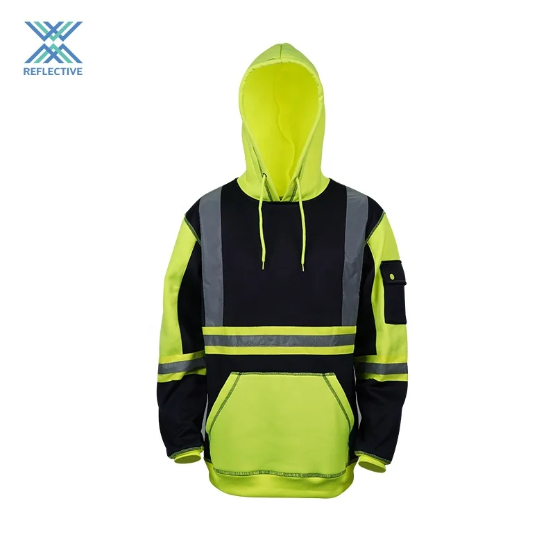 LX High Quality 3m Reflective Print Hoody Reflective Safety Hoodie Long Sleeve Safety Fleece Custom Hoodie Reflective 500gsm