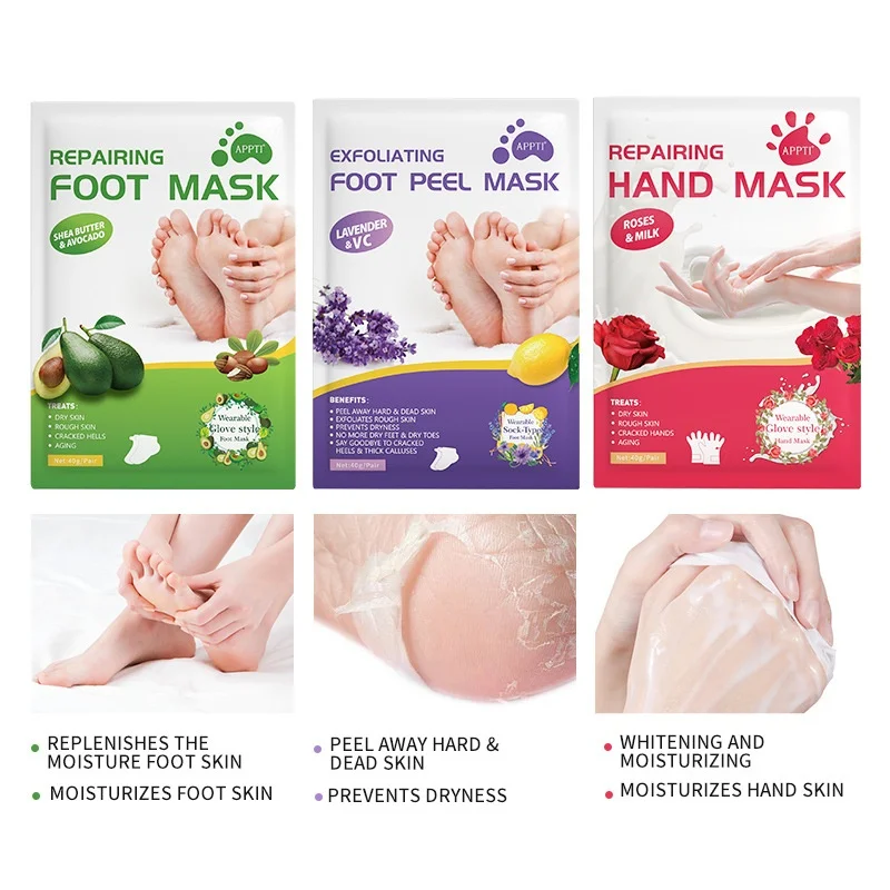 Wholesale Anti-Aging Hand & Foot Mask Exfoliating Moisturizing Whitening Repairing with Rose Milk for Home Use for Body Care