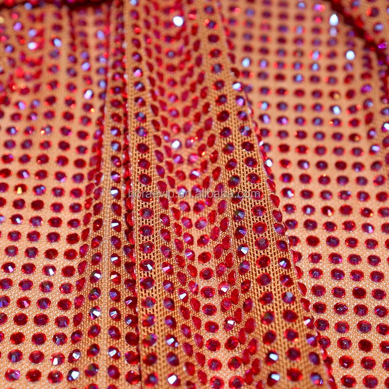 Wedding Rhinestone Glitter Fabric Elastic Pink Mesh Custom Net Soft Sewing Diamond Fabric