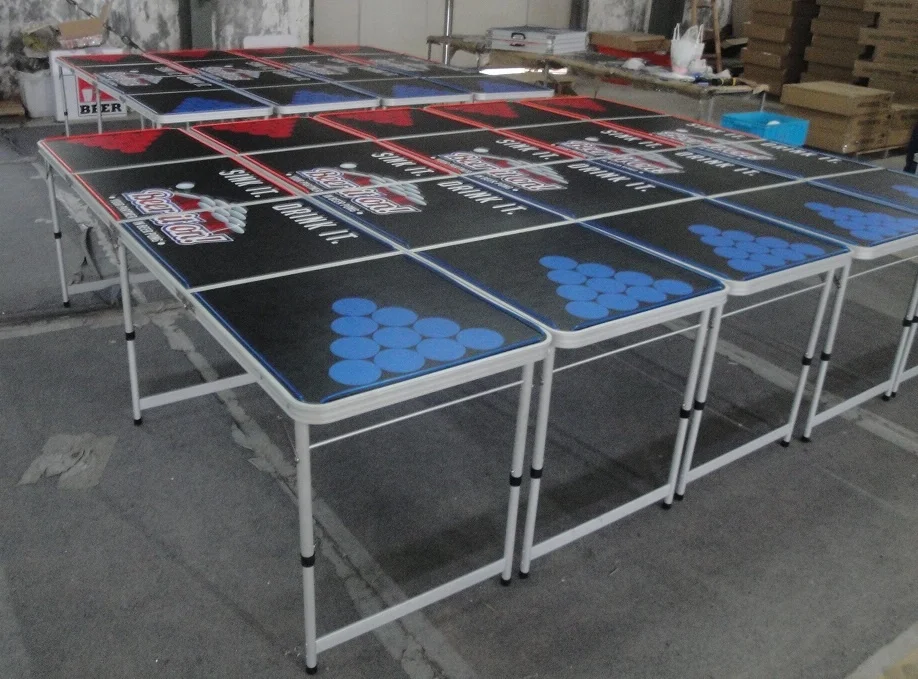 8FT Folding Camping Painted Beer Pong Table with Holes for Cups