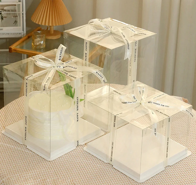 Wholesale Transparent Design Birthday Cake Box 4/6/8/10 Inch Tall Baking Cake Packaging Plastic Boxes
