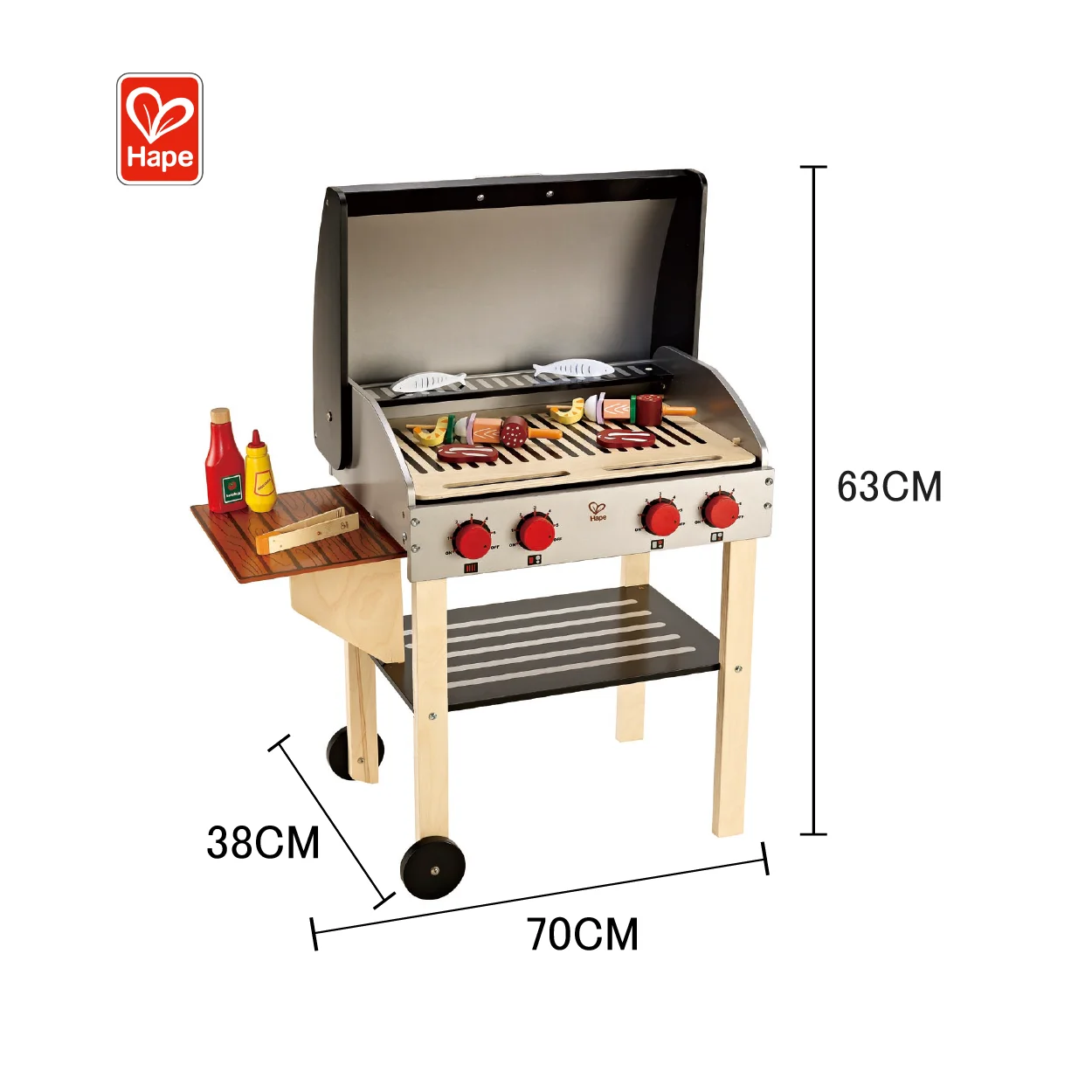 Hape New Design Wooden Bbq Grill Toys for Kids Play Simulation Barbecue Set Large Scene Kitchen