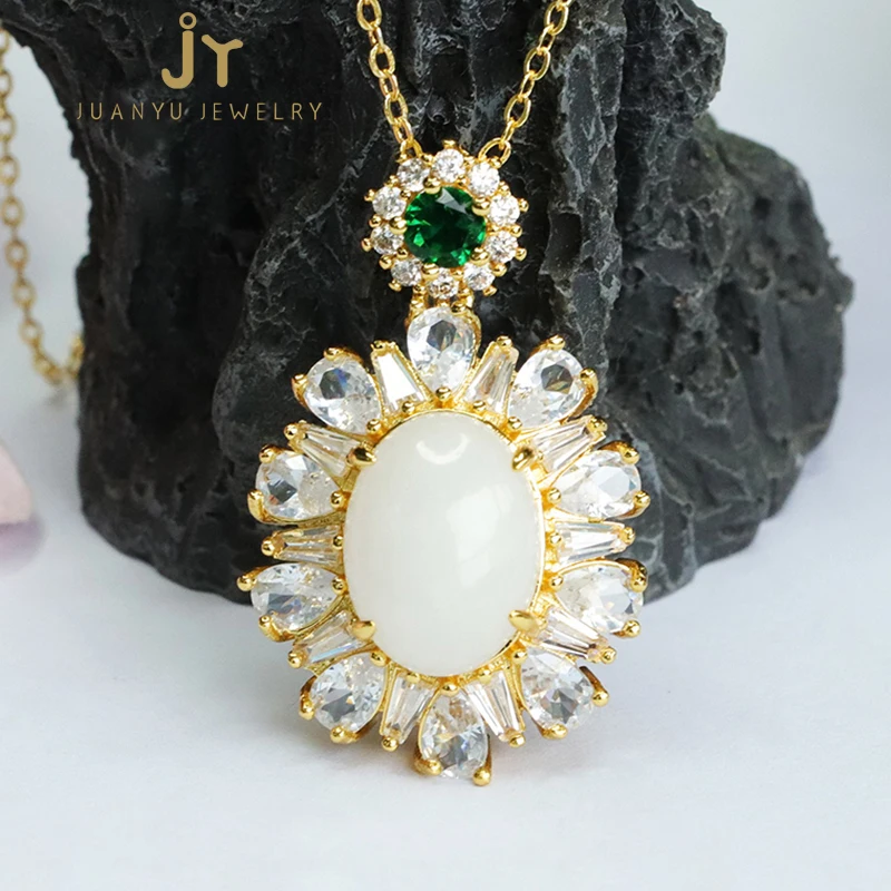 Fashion Jewelry Luxurious Zircon Stainless steel Pendants Real Stone Pendants Natural High Quality Hetian Jade Pendants