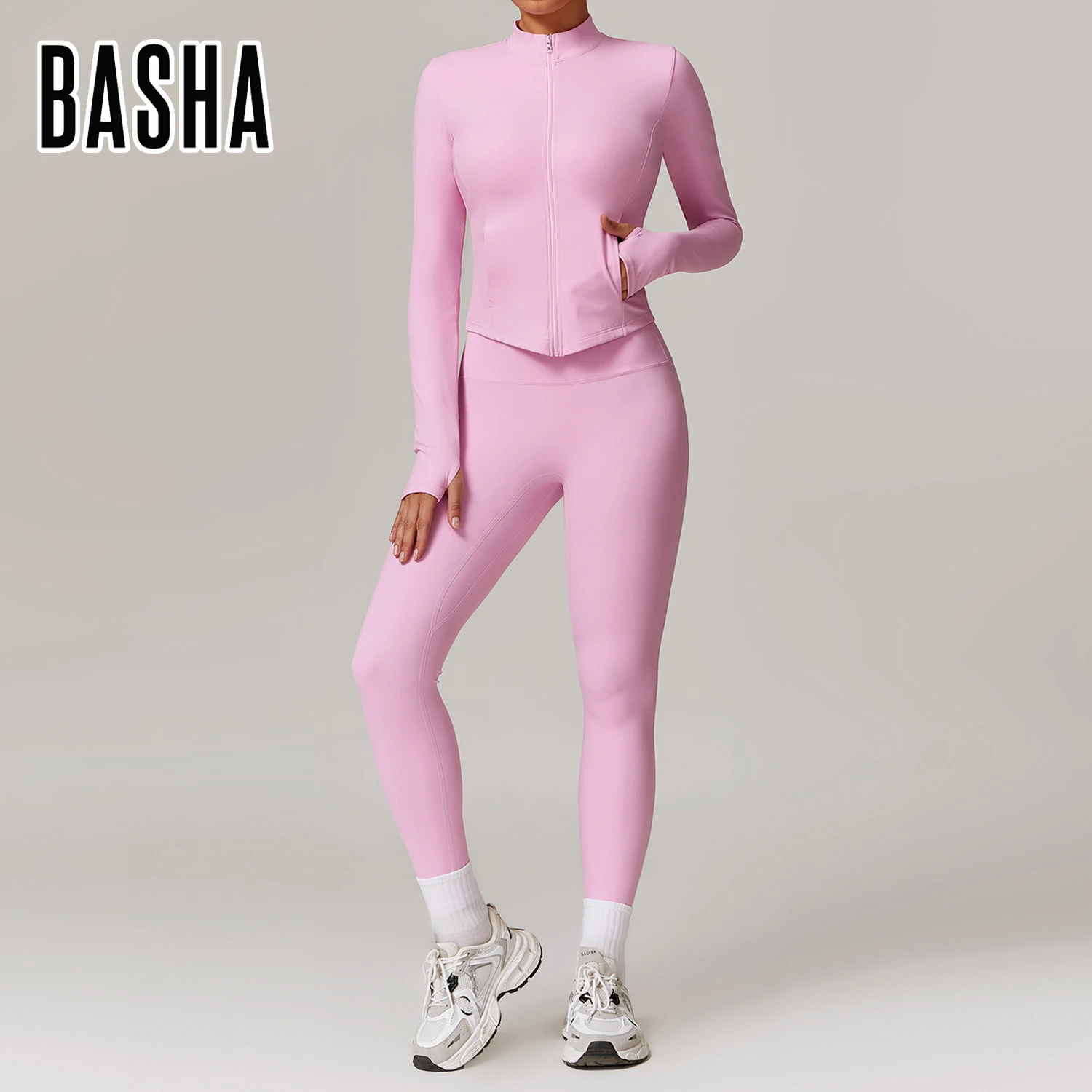 BASHAsports-TZ8924 Sports Casual Plus Fleece Set High Waist Wide Leg Warm Yoga Wear Women Slimming Long Sleeve Fitness Set