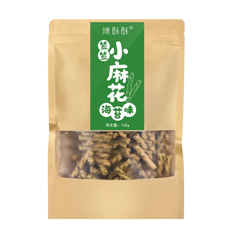 
Crispy little twist spicy nice chips sea weed flavor salty crunchy delicious 