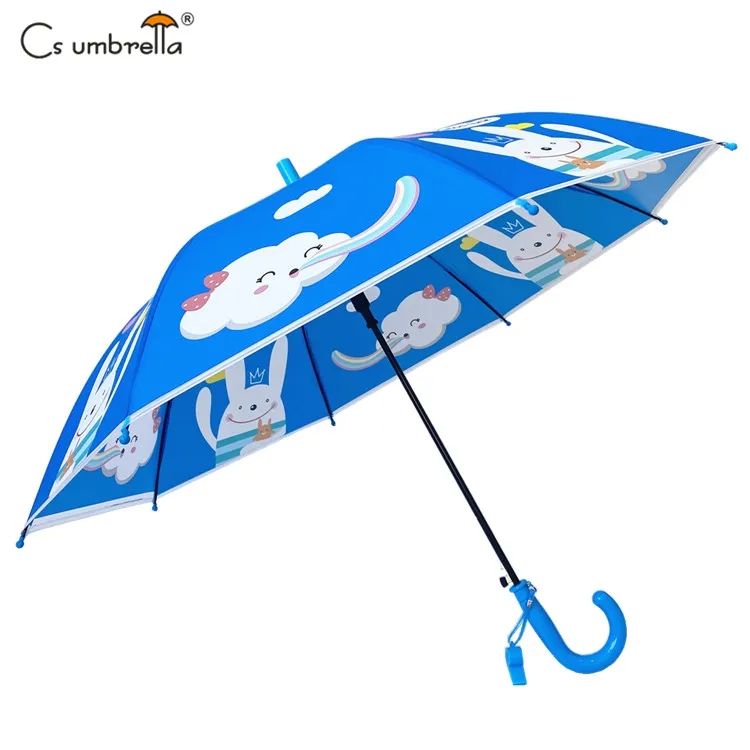 YS-6021 Customize Umbrella Manufacturer Match Handle And Tips Straight POE Children Auto Open Umbrella With Whistle
