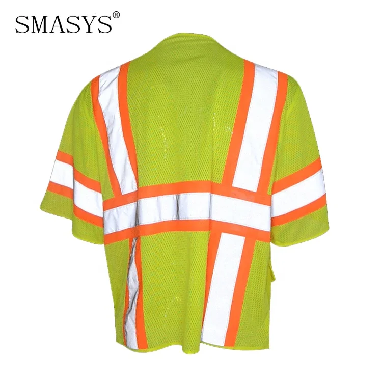 SMASYS Summer Short Sleeve Breathable Safety Orange Reflecting Vest Safety Vests Class 3