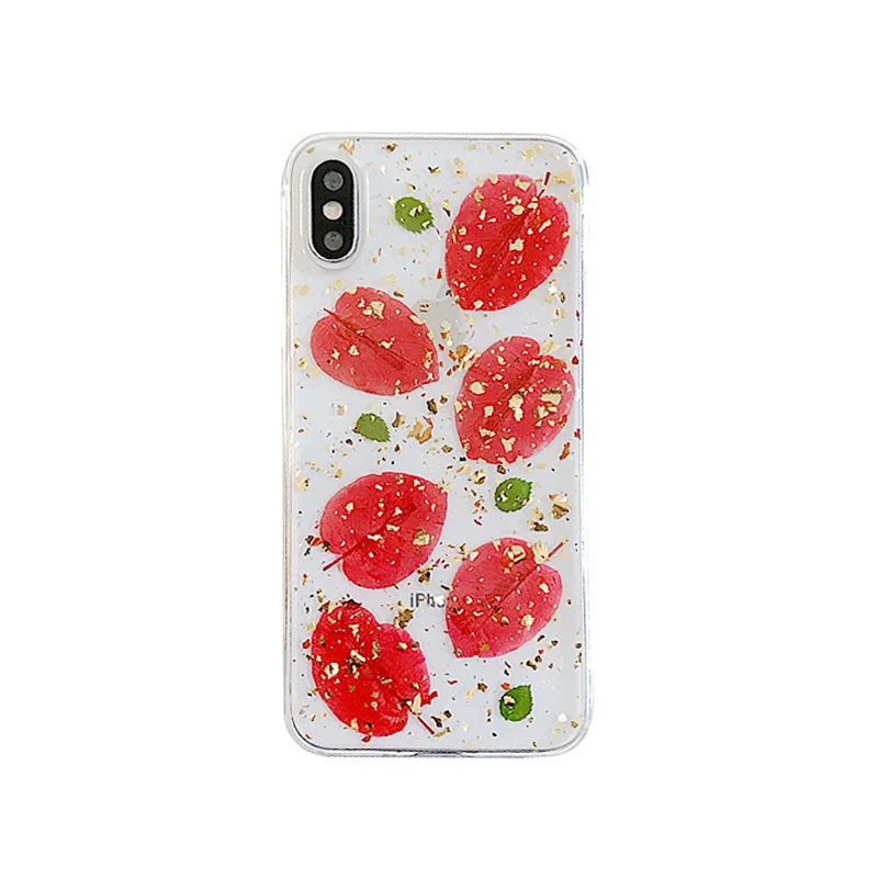 
2021 dropshipping pressed real flowers glitter phone case clear soft protective cover for Iphone 11/12 13 pro max 6 7 8 
