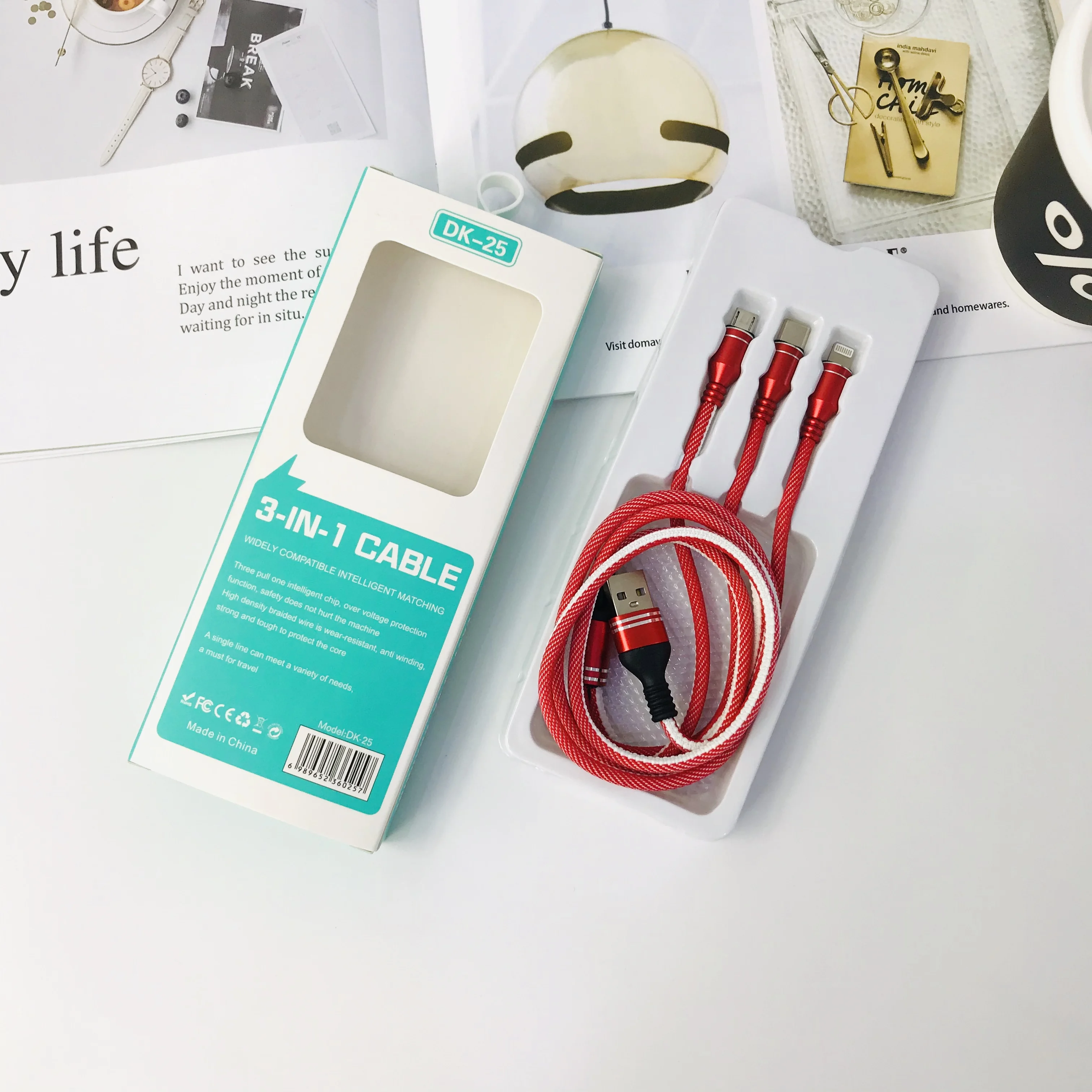 3 in 1 Usb Cable for Iphone Mobile Phone Charger Cable Mobile Usb Charging Type-C for Samsung