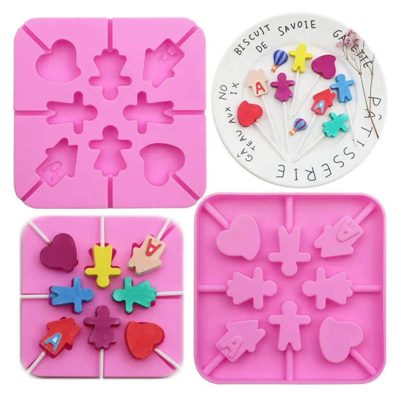 8 holes food grade various shapes silicone Lollipop Candy Chocolate cake mould diy candy mold lollipop mold Christmas tools