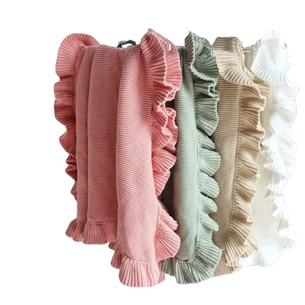 4 Colors Newborn Baby 100% Cotton Solid Color Crochet  Knitted Blanket Cotton Knitted Cashmere Cable Baby Blanket Cover
