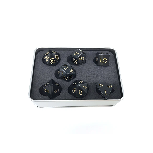 ENGRAVED obsidian dice Dungeons Dragons DND RPG 7 piece PRG gemstone dice set