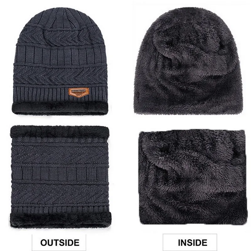 Wholesale Men Women Winter Warmer Plush Beanie Scarf Set Warmer Neck Thick Knit Hat Two Pieces Set