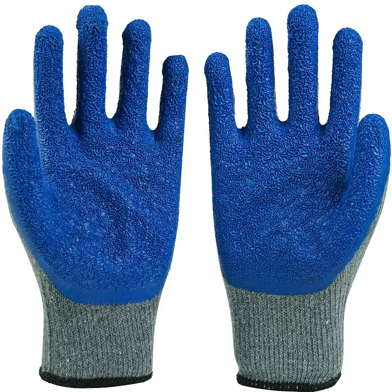 Semi-hanging 10 stitches grey voile blue wrinkle cotton latex resistant prick resistant repairrubber protective gloves