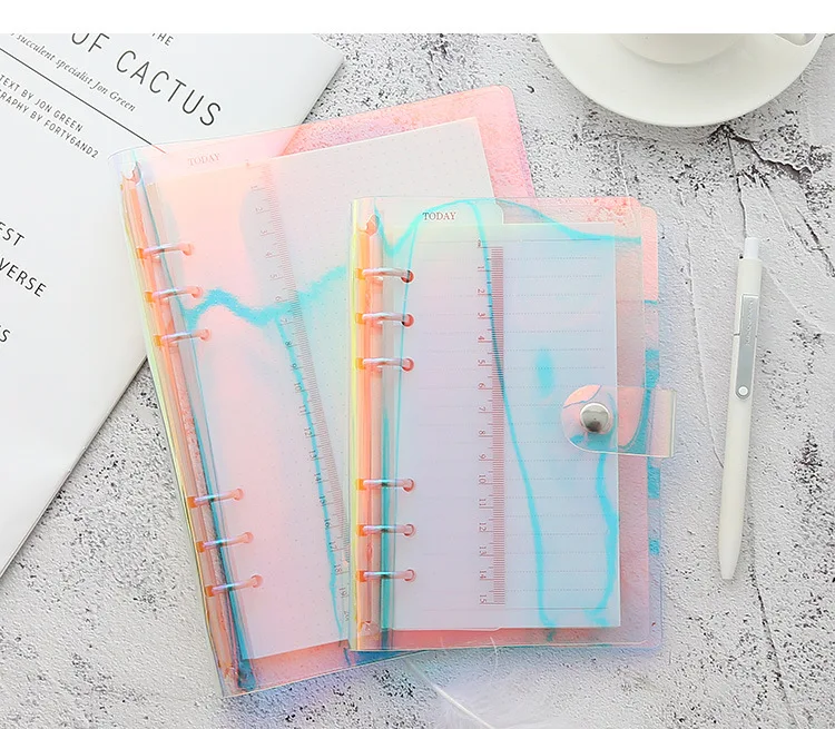 A5 A6 Graduated color Binder Laser Budget Binder 6 Holes PVC Glossy Binder Cover Loose-Leaf Notebook Cover