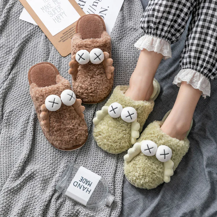 Luxury fluffy flat bottomed plush faux fur open toed slippers indoor home women slippers