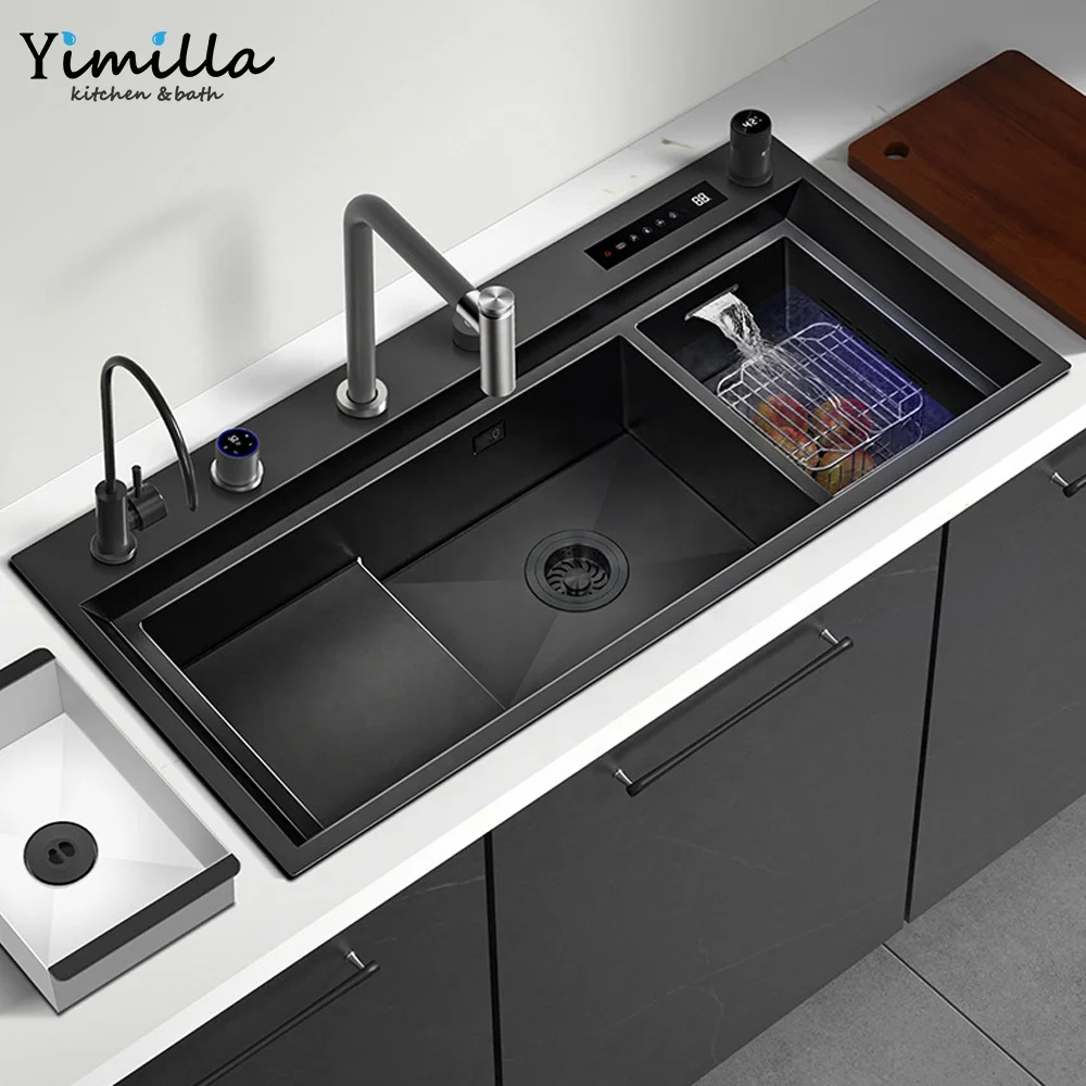 Smart kitchen sink stainless steel double bowl luxury sinks multifunctional Nano black kitchen sink with purification system