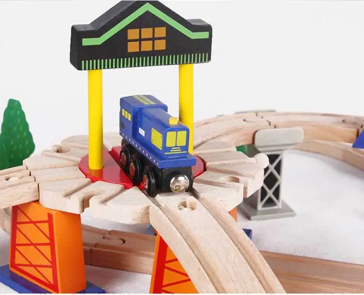 2022 Wooden table toys children train railway classic wood mini track for kids wooden model set train slot toys