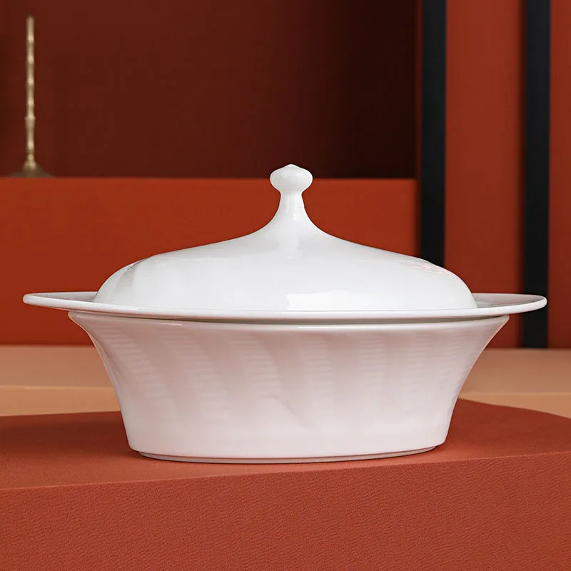 Белая глазурованная глиняная тарелка, керамическая супница, набор посуды для домашнего использования в отеле и ресторане