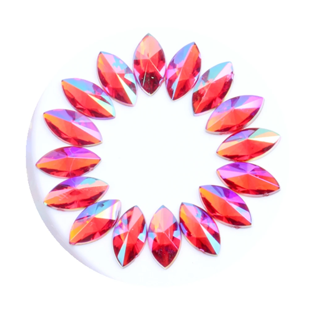 Acrylic charm Rhinestones Glue On 5x10mm 50pcs Flatback Pointed Horse Eye AB Colors For Nails, clothes, bags, shoes