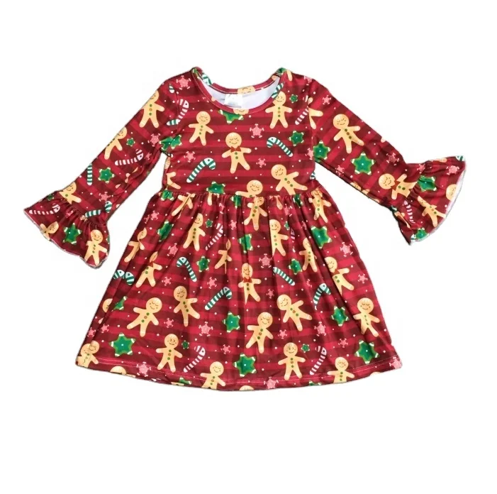 2020 new arrival Christmas gingerbread ruffle dress