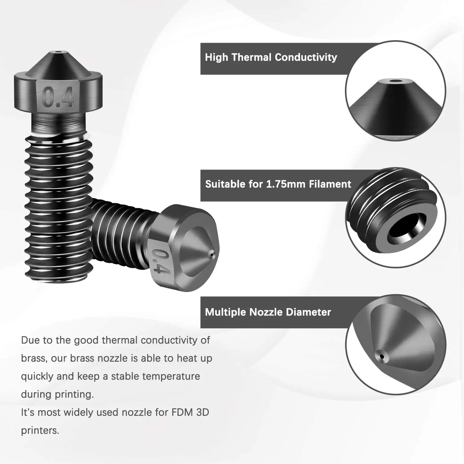 Volcano Nozzle Hardened Steel E3D V5 V6 M6 1.75mm 3D Printer Nozzle 0.4mm 0.2mm 0.3mm 0.5mm 0.6mm  0.8mm 1.0mm