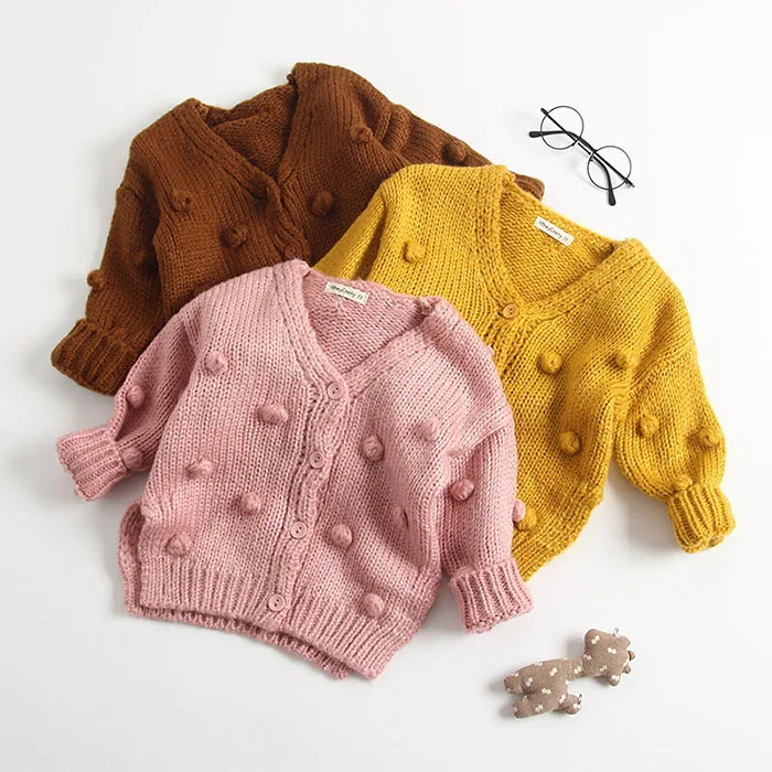 
Children Thick Cotton Girls Button Sweater Baby Popcorn Ball Jersey Kids Cardigan Sweaters 