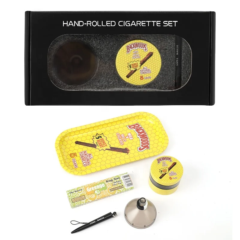 New Style Custom Printed 5 Pieces Herb Grinder Tin Metal Rolling Tray Smoking Kits Set With Smoking Accessories Wholesale