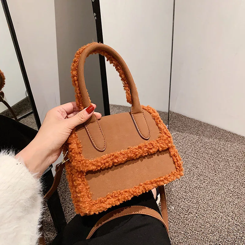 Winter Autumn 2021 Latest Korea Simple Style Wool Fringe Handbag Fall Suede Cute Fashion Handbag for Women