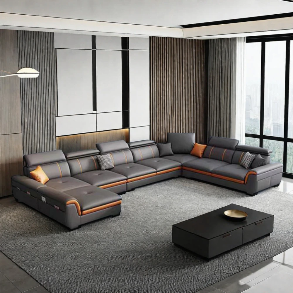 Comfortable 7-Seater Royal Living Room Sofa Set Fabric Sectional Modular Reclining Features Stylish 7-Seater Furniture Designs