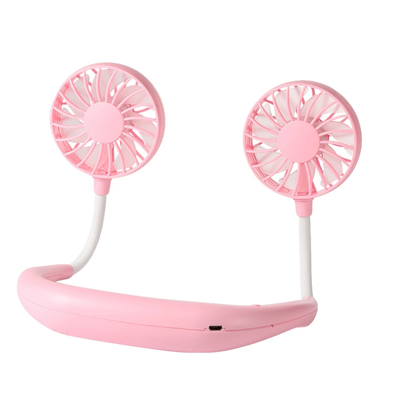 Hands Free Portable  Neck Fan Hanging Rechargeable Mini Sports Fan 3-Speed Adjustable Neck Dual Fan Home Office
