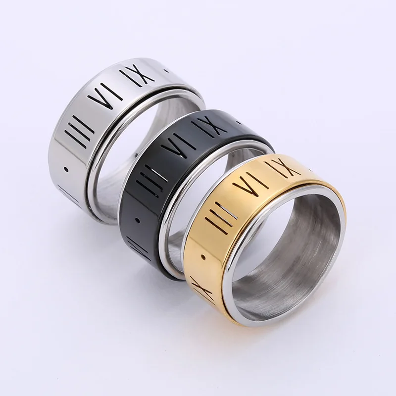 Fashion 2023 Colorful Stainless Steel Roman Numerals Arabic Letters Wholesale Roman Numerals Rings 18K Gold Gold