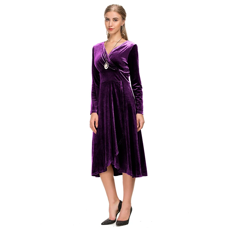 Ladies fashion V neck elegant women clothing lace fabric luxurious long sleeve evening party dress
